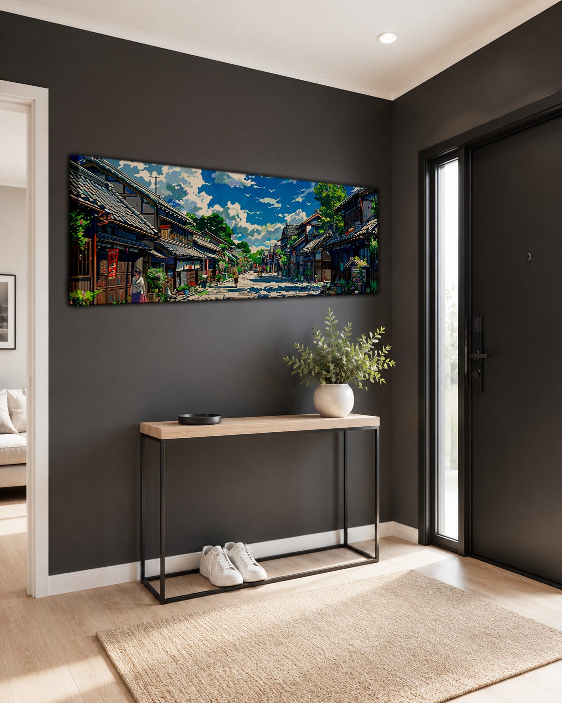 Japanese Village Street Anime Style canvas wall art, unframed canvas