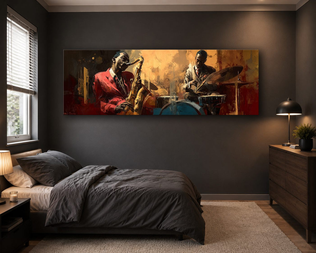 Jazz Saxophone and Drums Musicians canvas wall art, unframed canvas