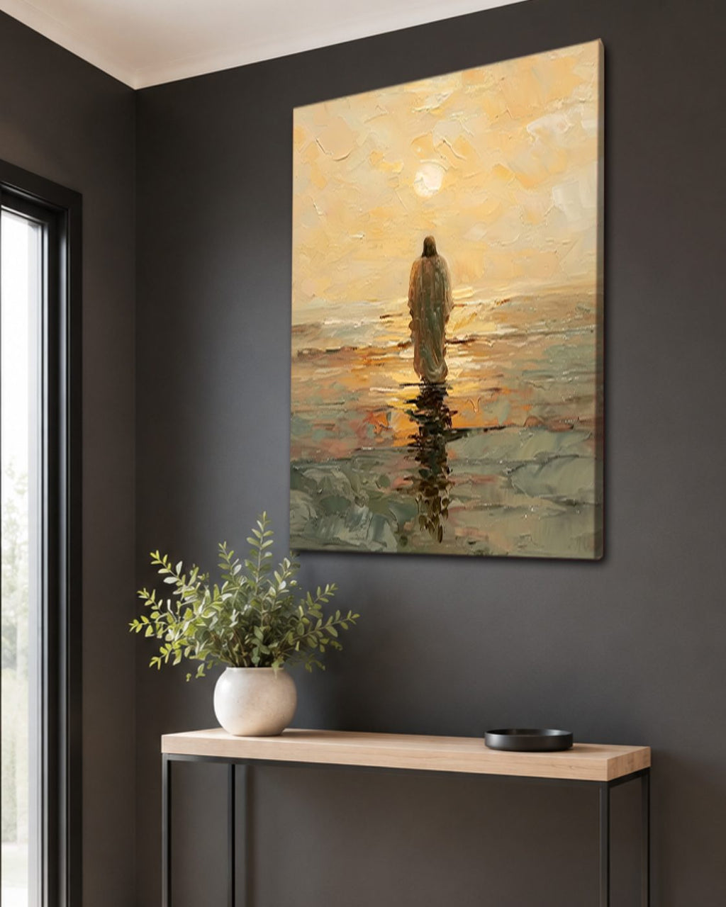 Jesus Walking on Golden Sea canvas wall art, unframed canvas