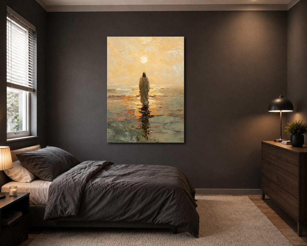 Jesus Walking on Golden Sea canvas wall art, unframed canvas