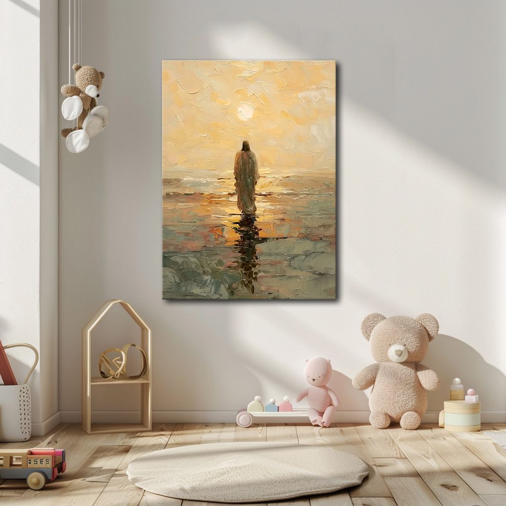 Jesus Walking on Golden Sea canvas wall art, unframed canvas