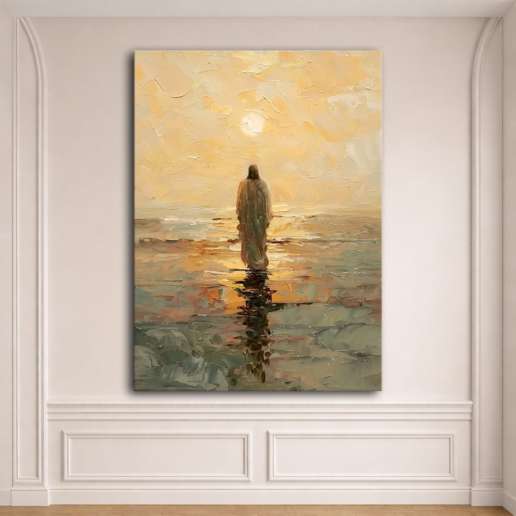 Jesus Walking on Golden Sea canvas wall art, unframed canvas