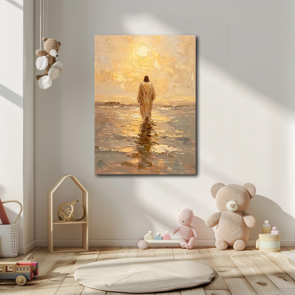 Jesus Walking on Water at Sunset canvas wall art, unframed canvas