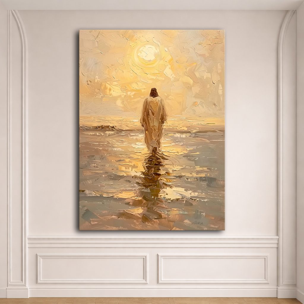 Jesus Walking on Water at Sunset canvas wall art, unframed canvas