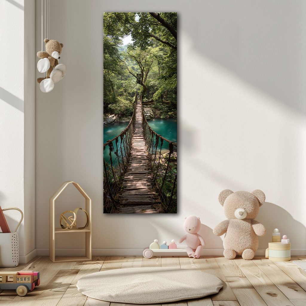 Jungle Rope Bridge canvas wall art, unframed canvas