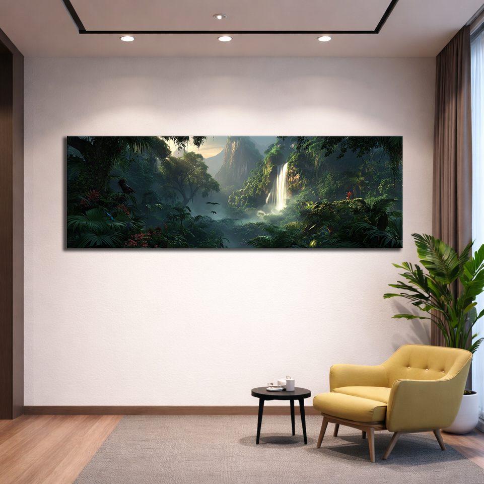 Jungle Waterfall Valley canvas wall art, unframed canvas