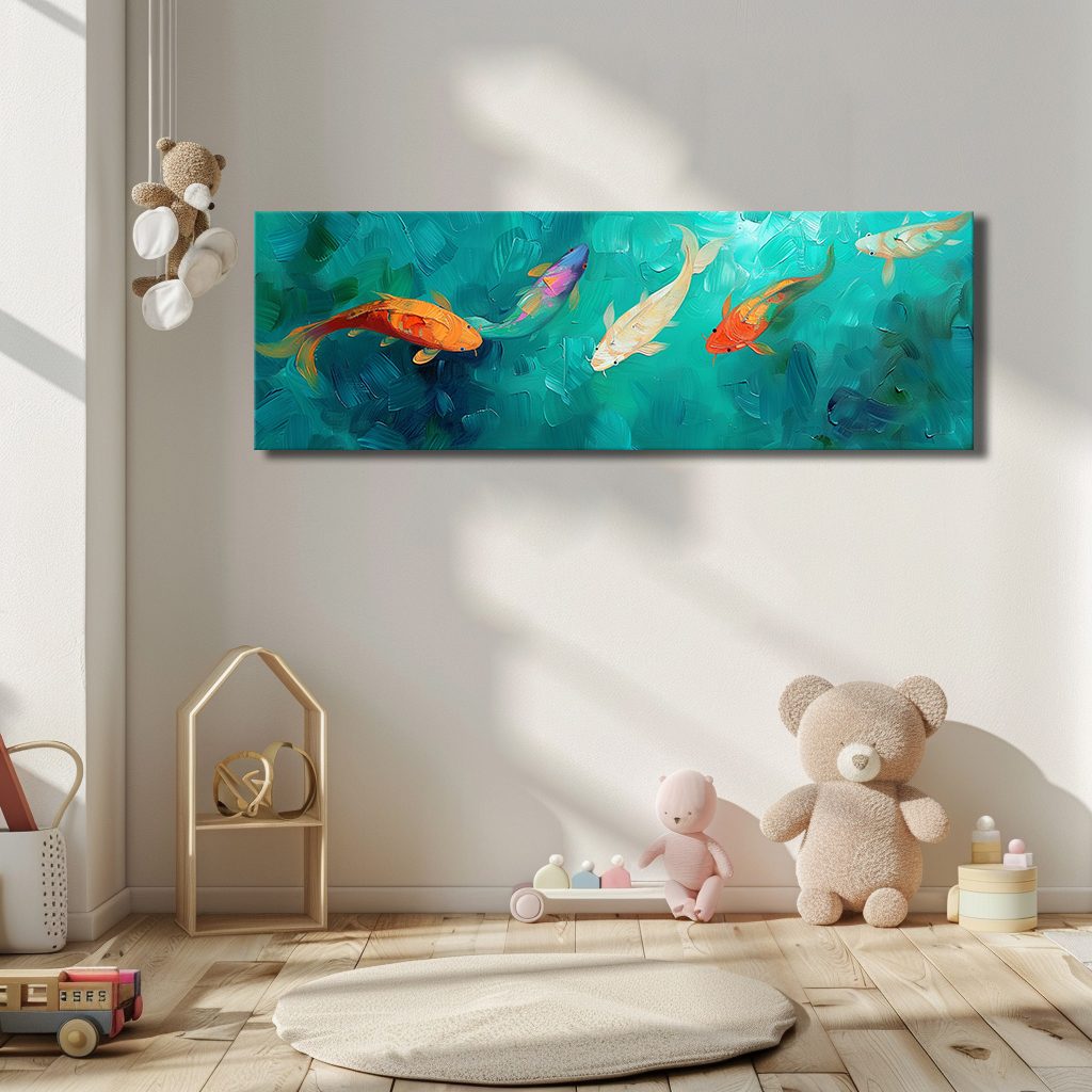 Koi Fish in Turquoise Water canvas wall art, unframed canvas
