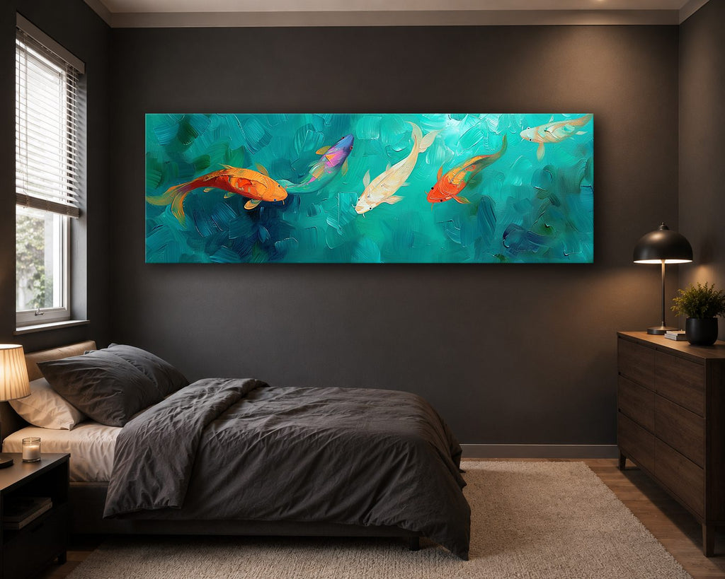Koi Fish in Turquoise Water canvas wall art, unframed canvas