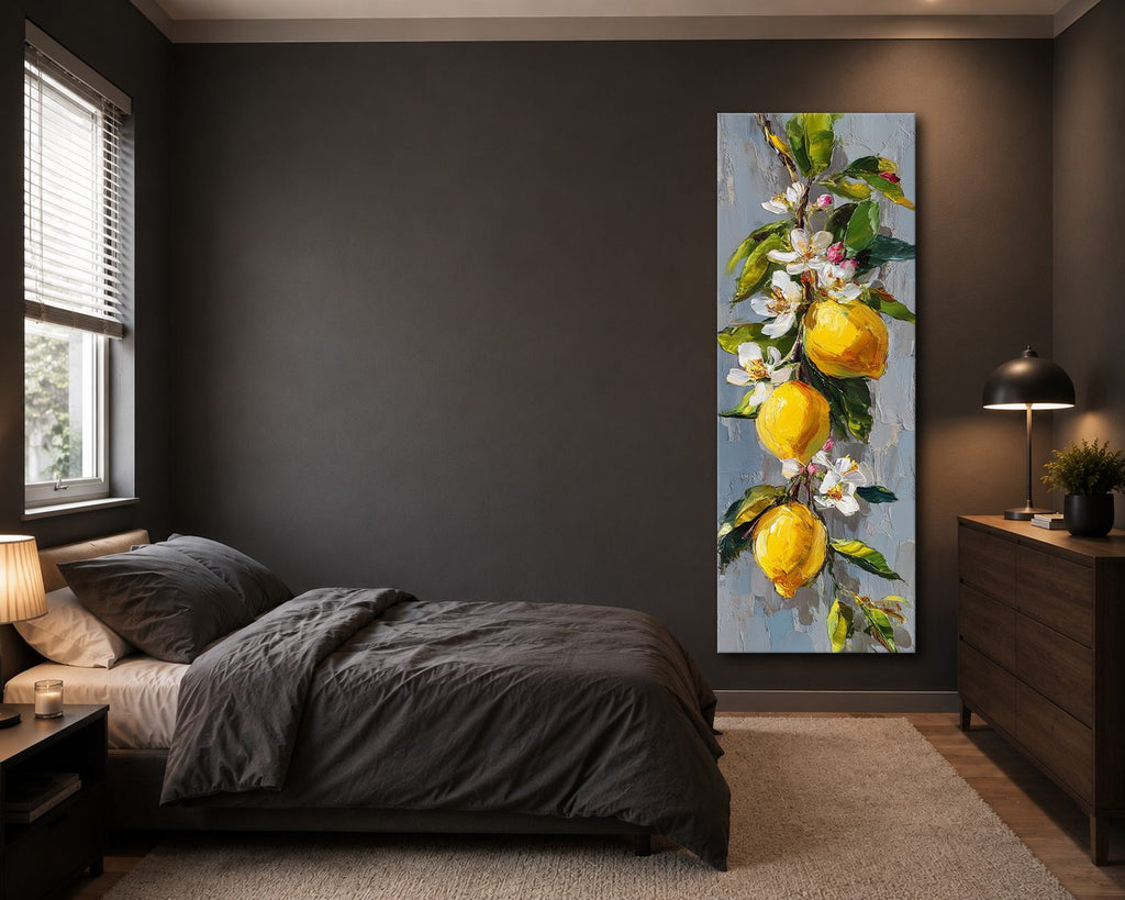 Lemon Branch with White Blossoms canvas wall art, unframed canvas