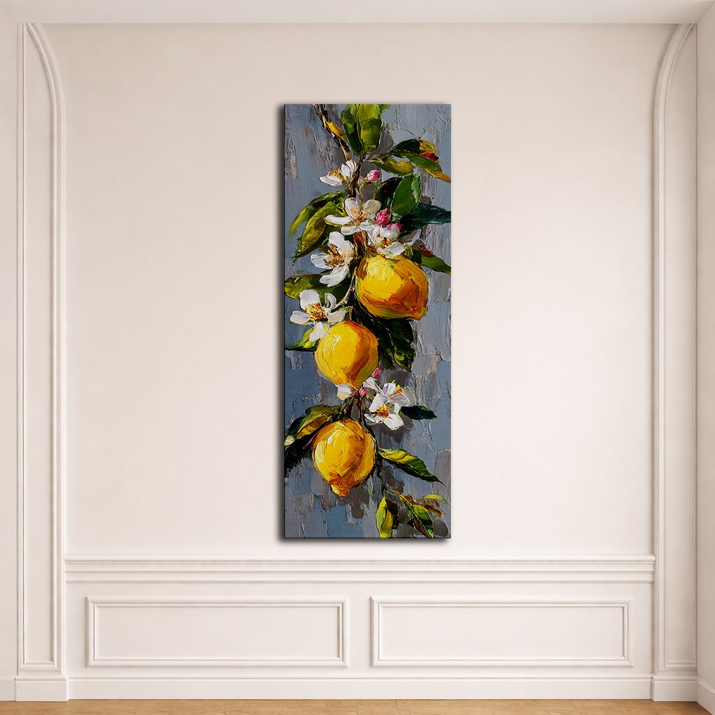 Lemon Branch with White Blossoms canvas wall art, unframed canvas