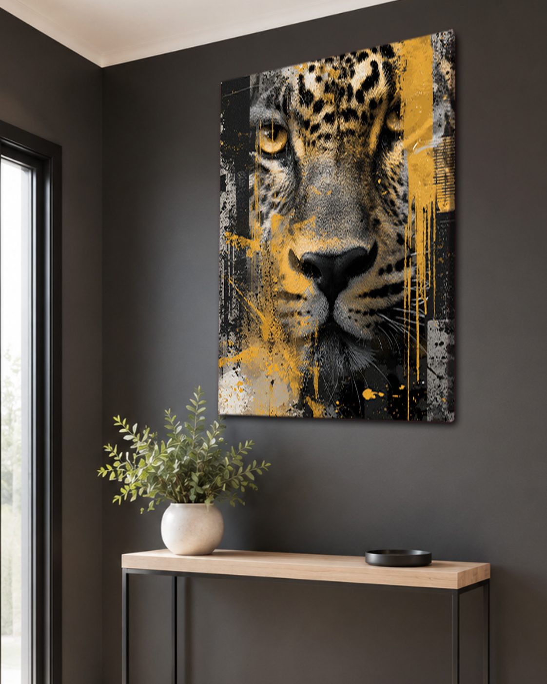 Leopard Face Mixed Media Collage canvas wall art, unframed canvas