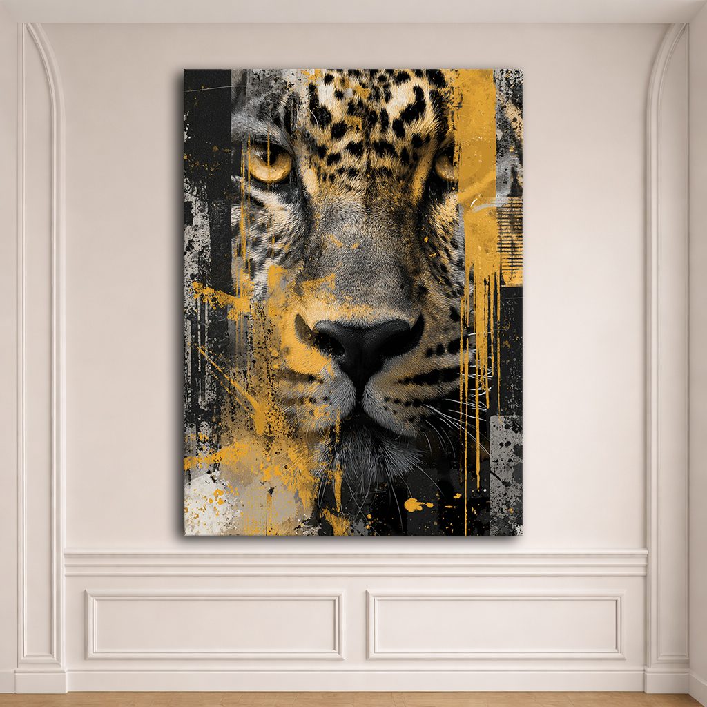 Leopard Face Mixed Media Collage canvas wall art, unframed canvas