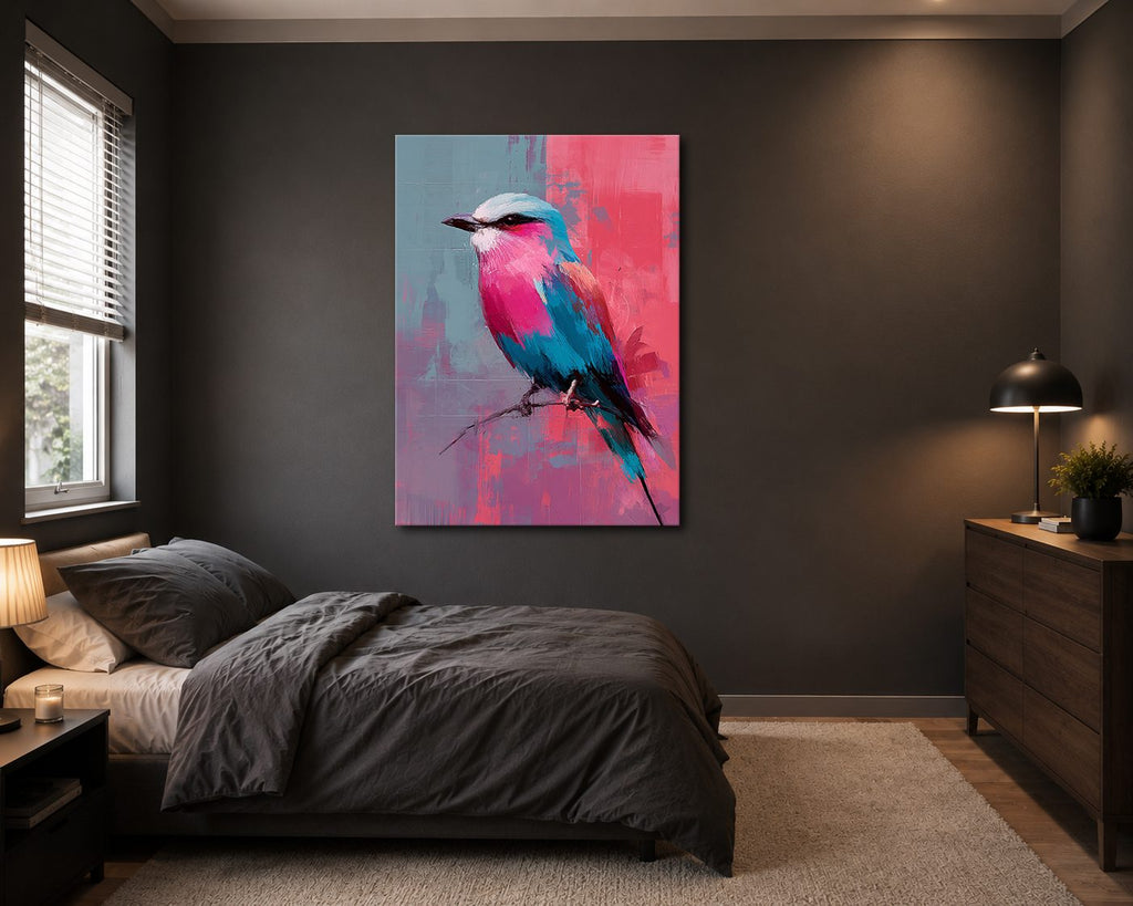 Lilac-Breasted Roller Bird on Pink canvas wall art, unframed canvas
