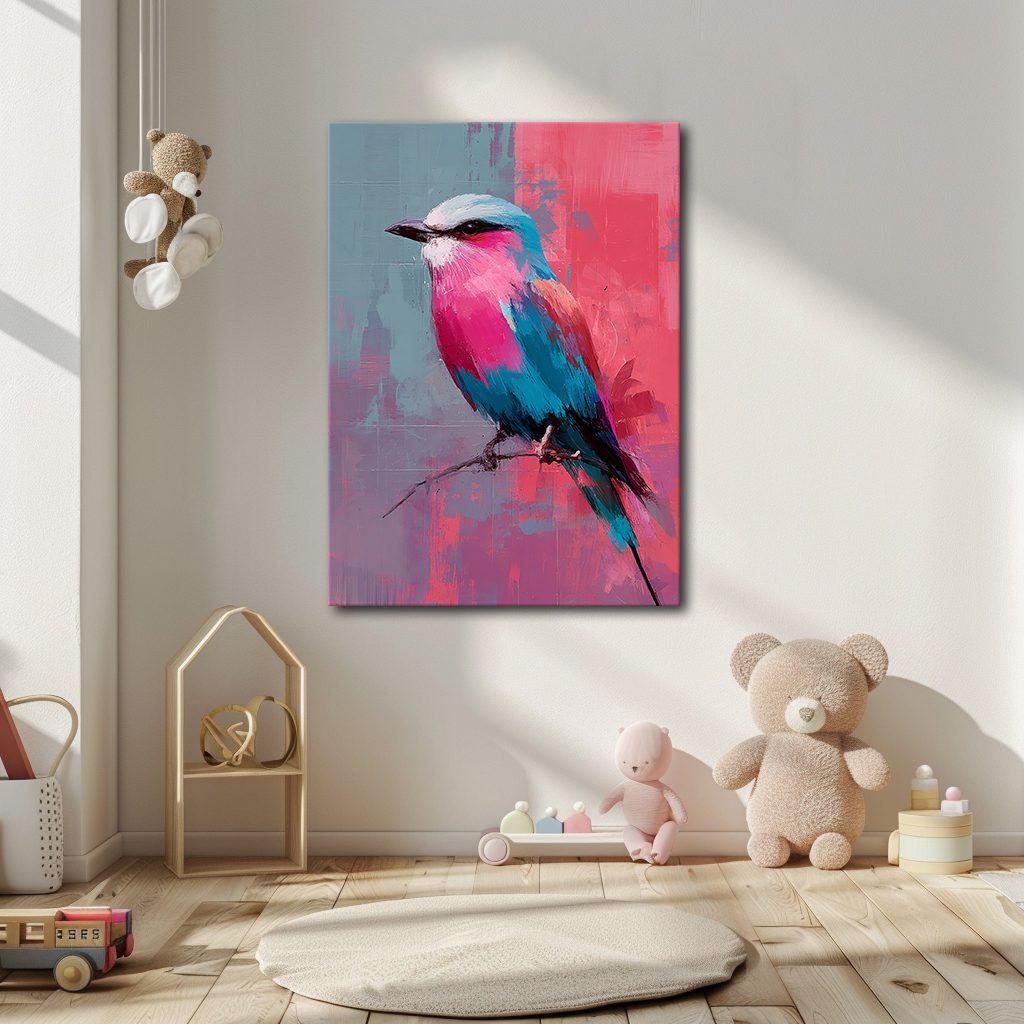 Lilac-Breasted Roller Bird on Pink canvas wall art, unframed canvas