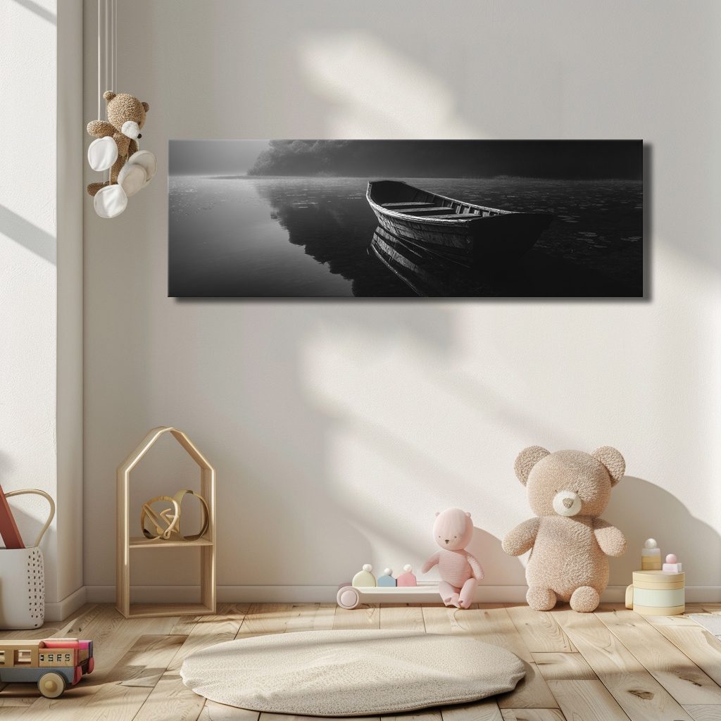 Lone Boat on Dark Lake canvas wall art, unframed canvas