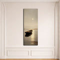 Lone Rowboat on Calm Moonlit Water canvas wall art, unframed canvas