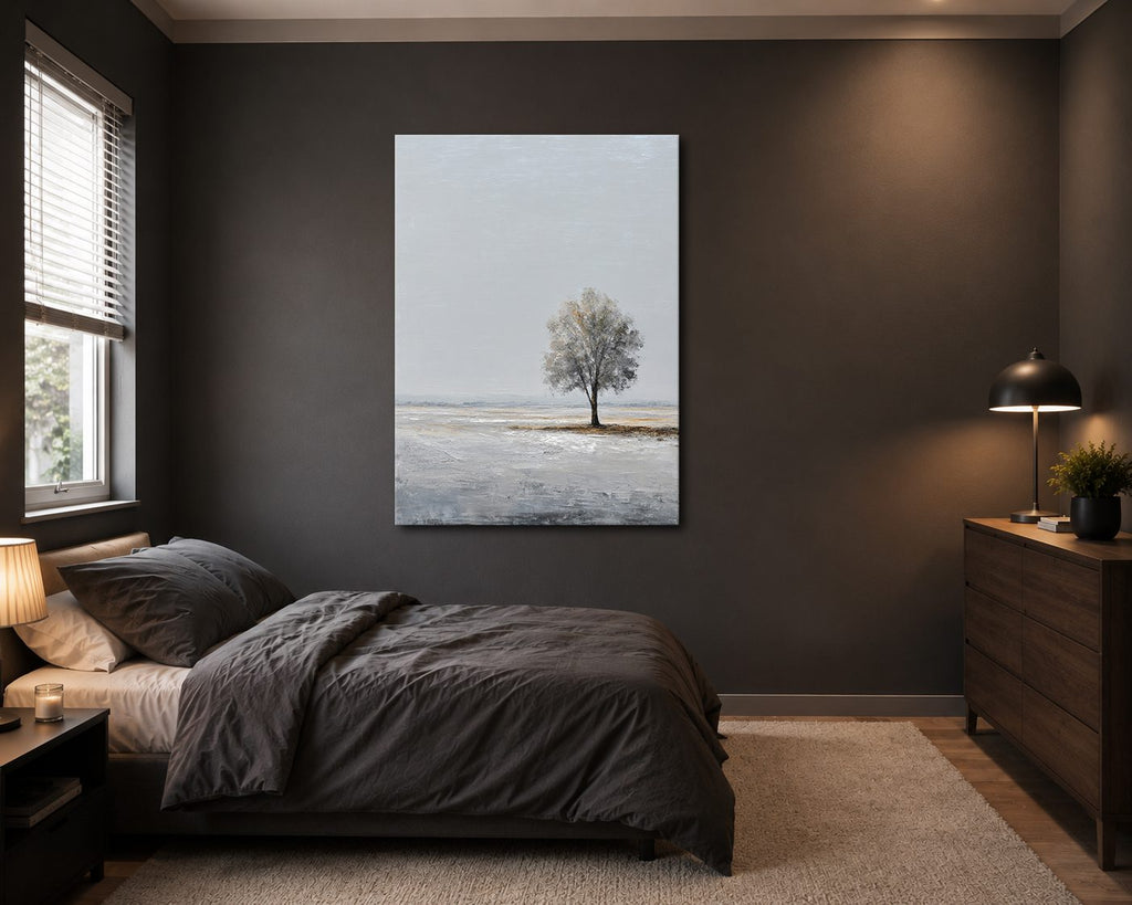 Lone Tree Minimalist Landscape canvas wall art, unframed canvas