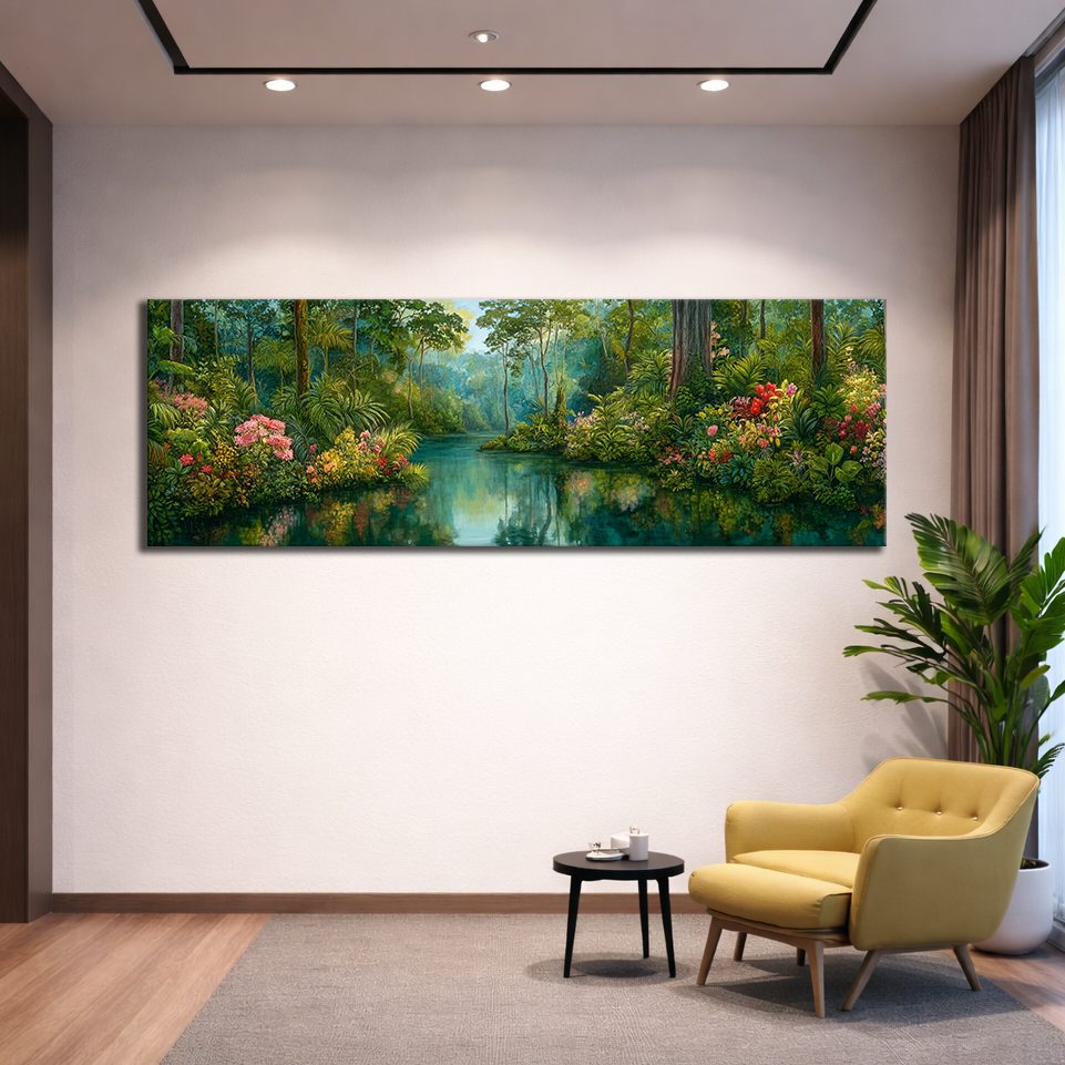 Lush Tropical Jungle River canvas wall art, unframed canvas