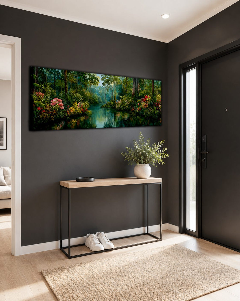Lush Tropical Jungle River canvas wall art, unframed canvas