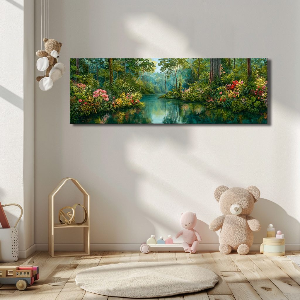 Lush Tropical Jungle River canvas wall art, unframed canvas