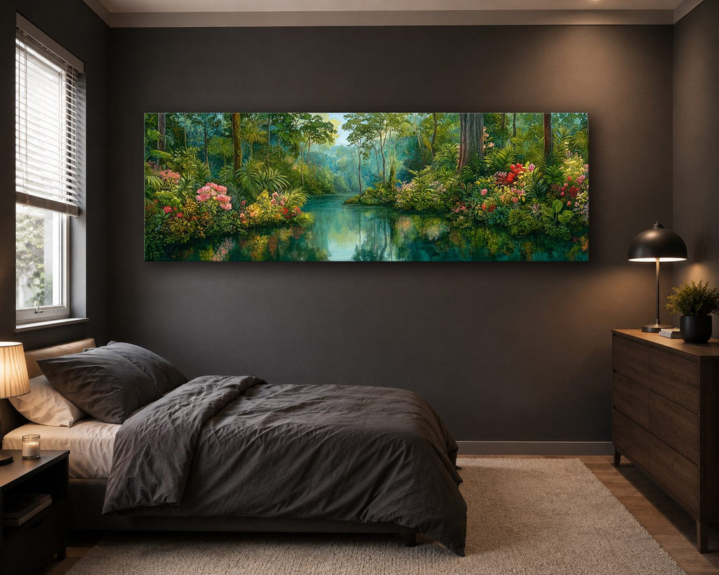 Lush Tropical Jungle River canvas wall art, unframed canvas