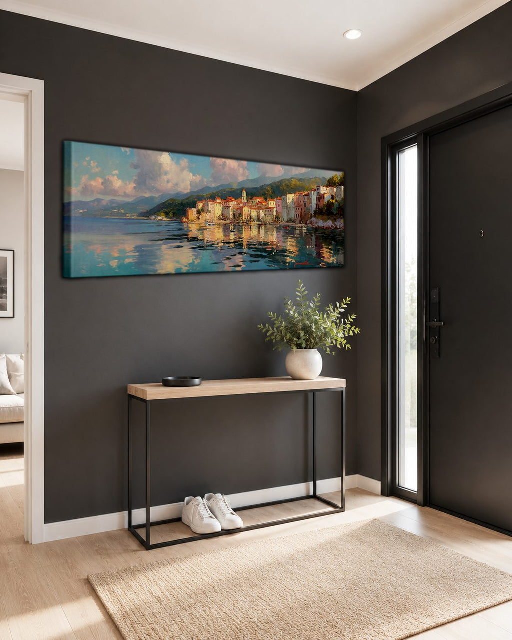 Mediterranean Coastal Village canvas wall art, unframed canvas