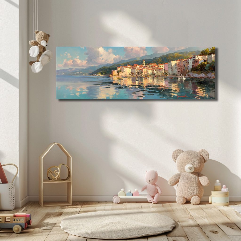 Mediterranean Coastal Village canvas wall art, unframed canvas