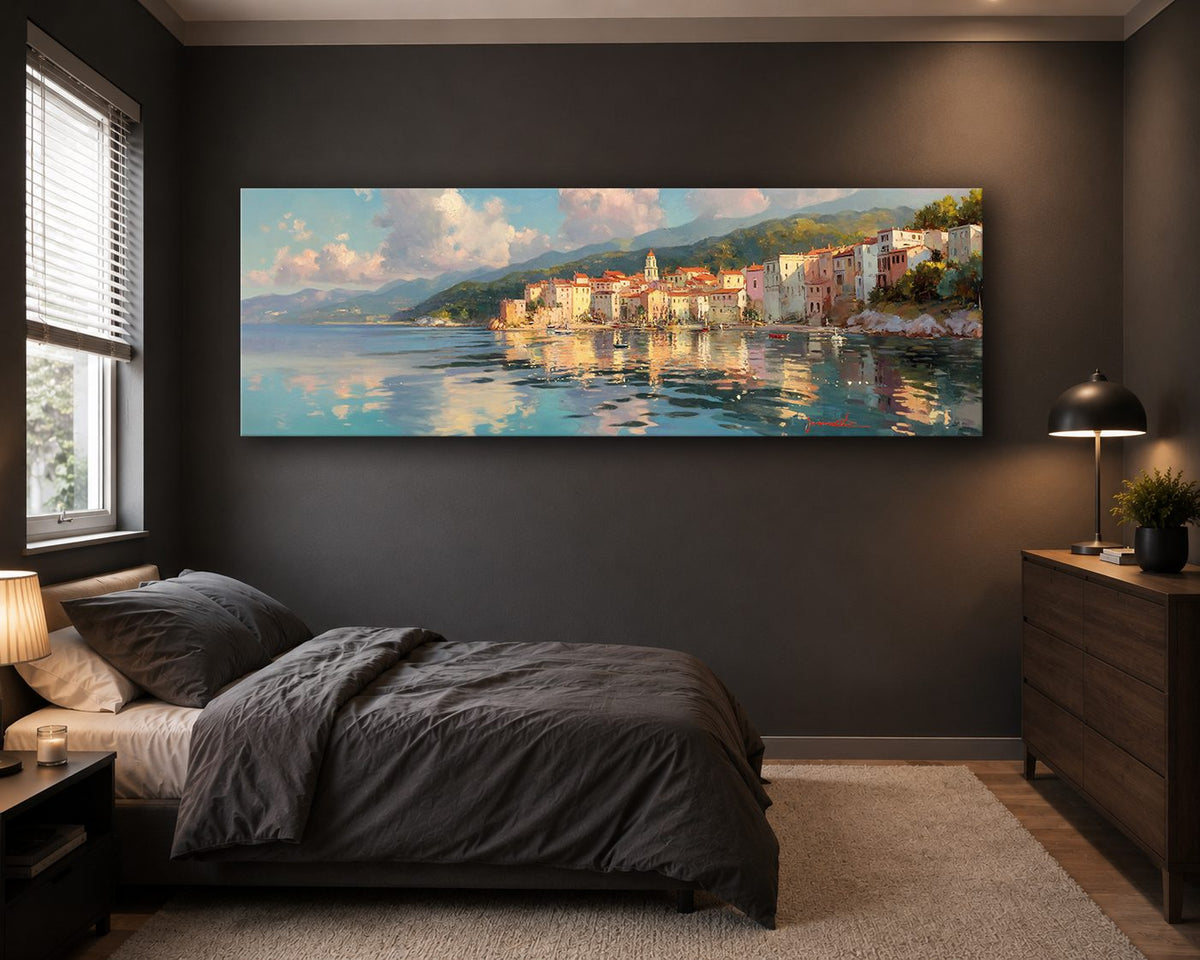 Mediterranean Coastal Village canvas wall art, unframed canvas