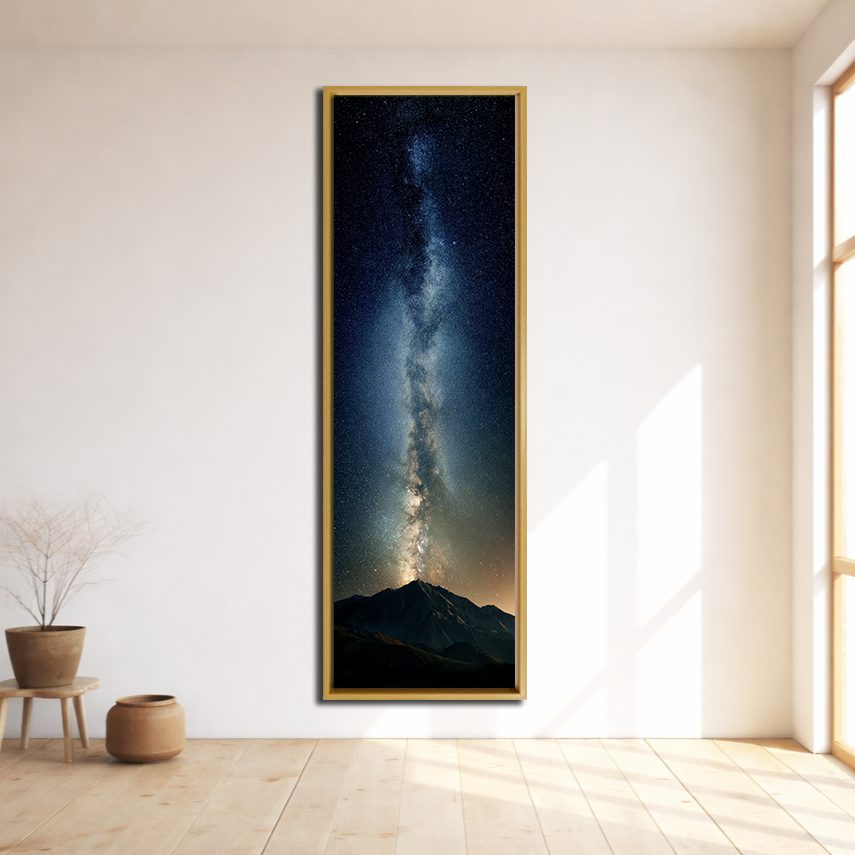 Milky Way Night Sky canvas wall art, natural wood floating frame