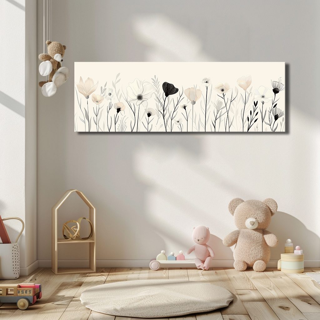 Minimalist Black and White Wildflowers canvas wall art, unframed canvas