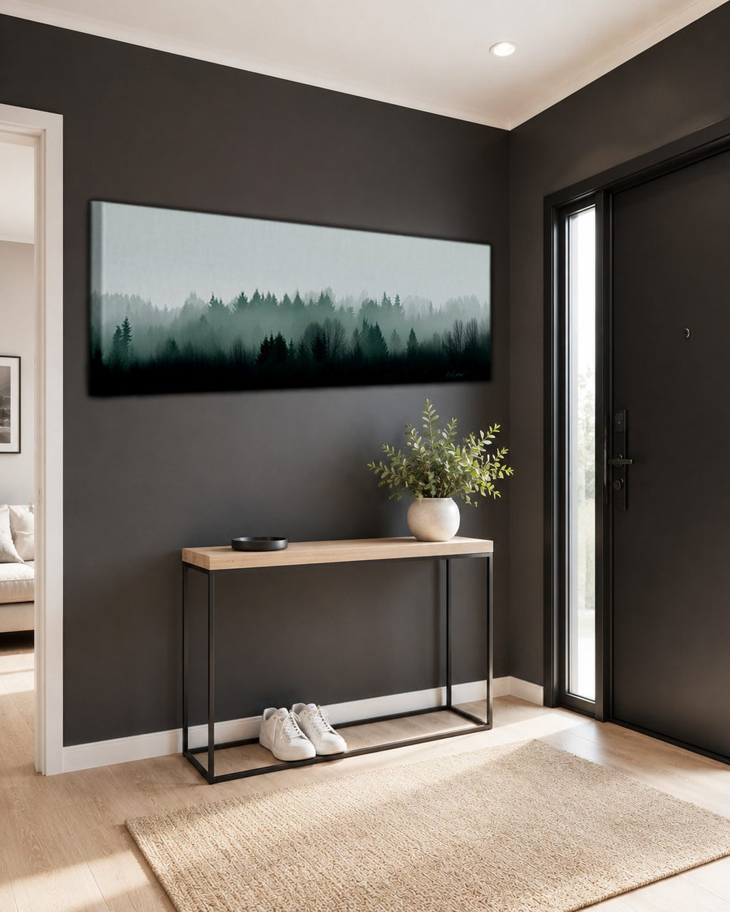 Misty Evergreen Treeline canvas wall art, unframed canvas