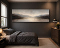 Misty Gray Lake and Mountains canvas wall art, unframed canvas