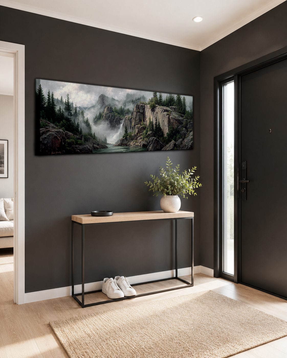 Misty Mountain Waterfall Forest canvas wall art, unframed canvas