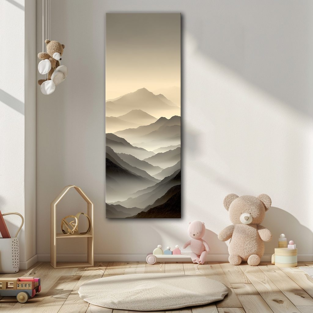 Misty Neutral Mountain Layers canvas wall art, unframed canvas