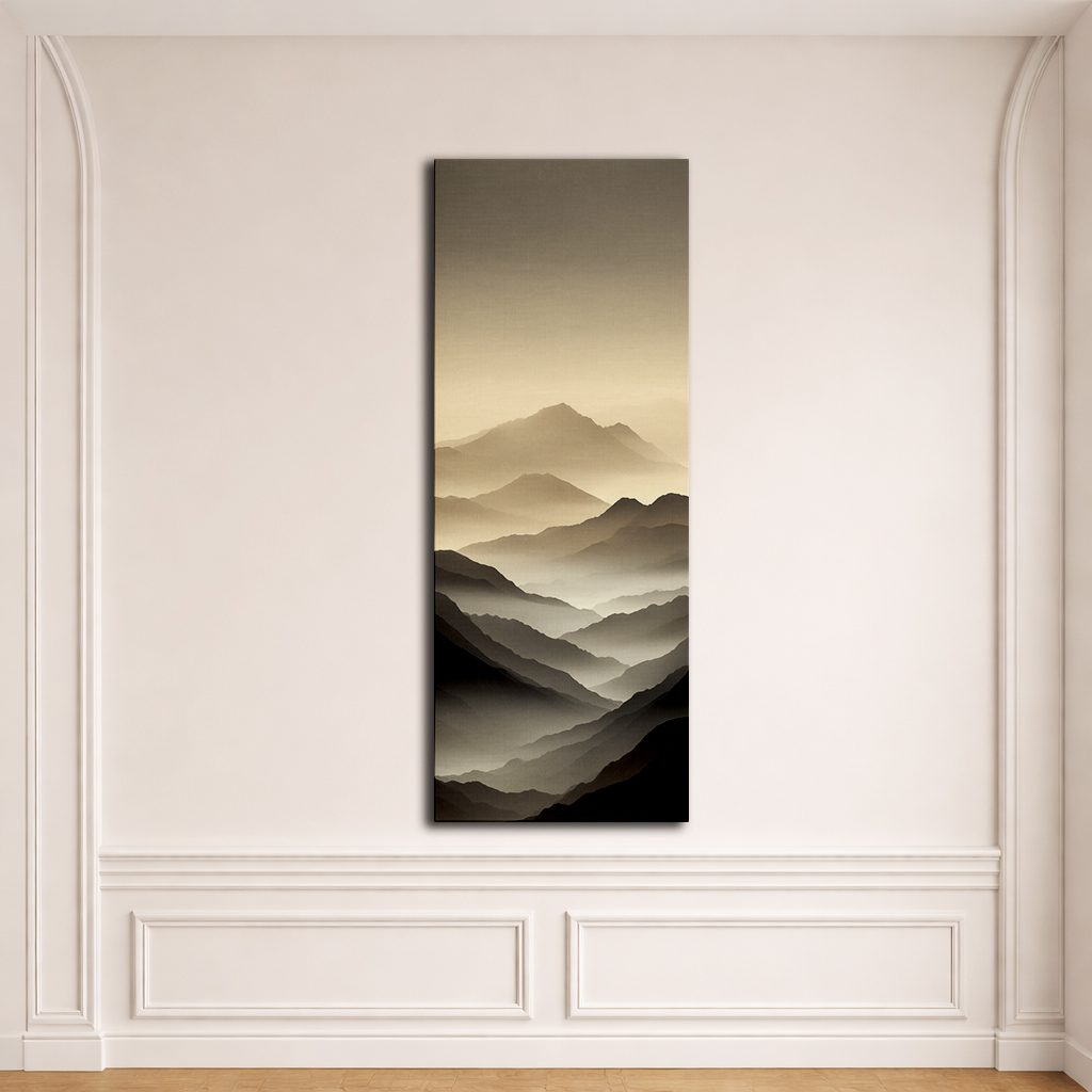 Misty Neutral Mountain Layers canvas wall art, unframed canvas