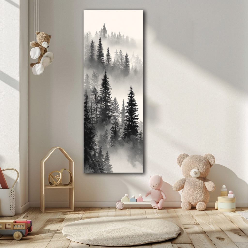 Misty Pine Forest canvas wall art, unframed canvas