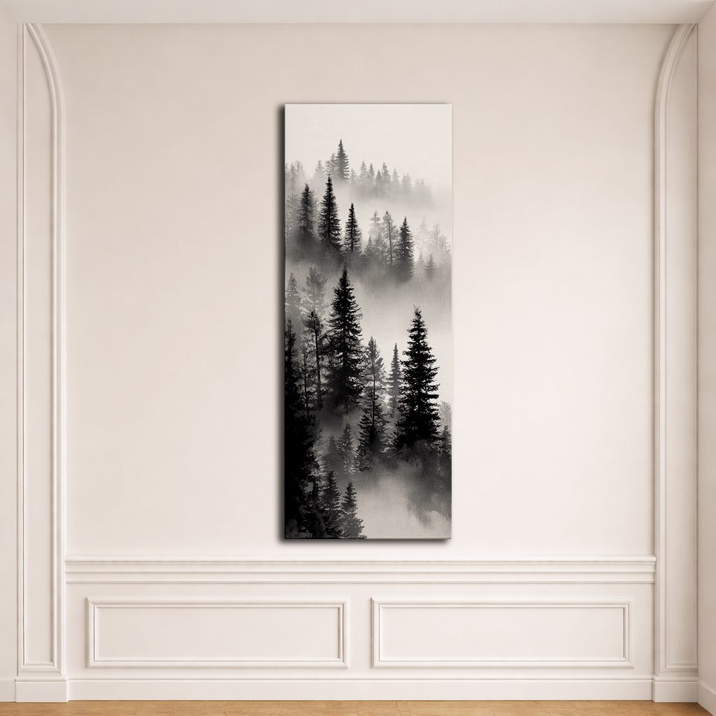Misty Pine Forest canvas wall art, unframed canvas