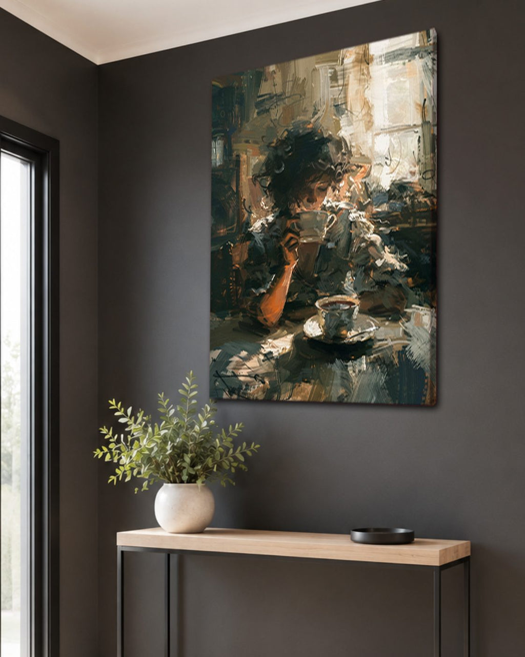 Morning Coffee Impressionist Scene canvas wall art, unframed canvas