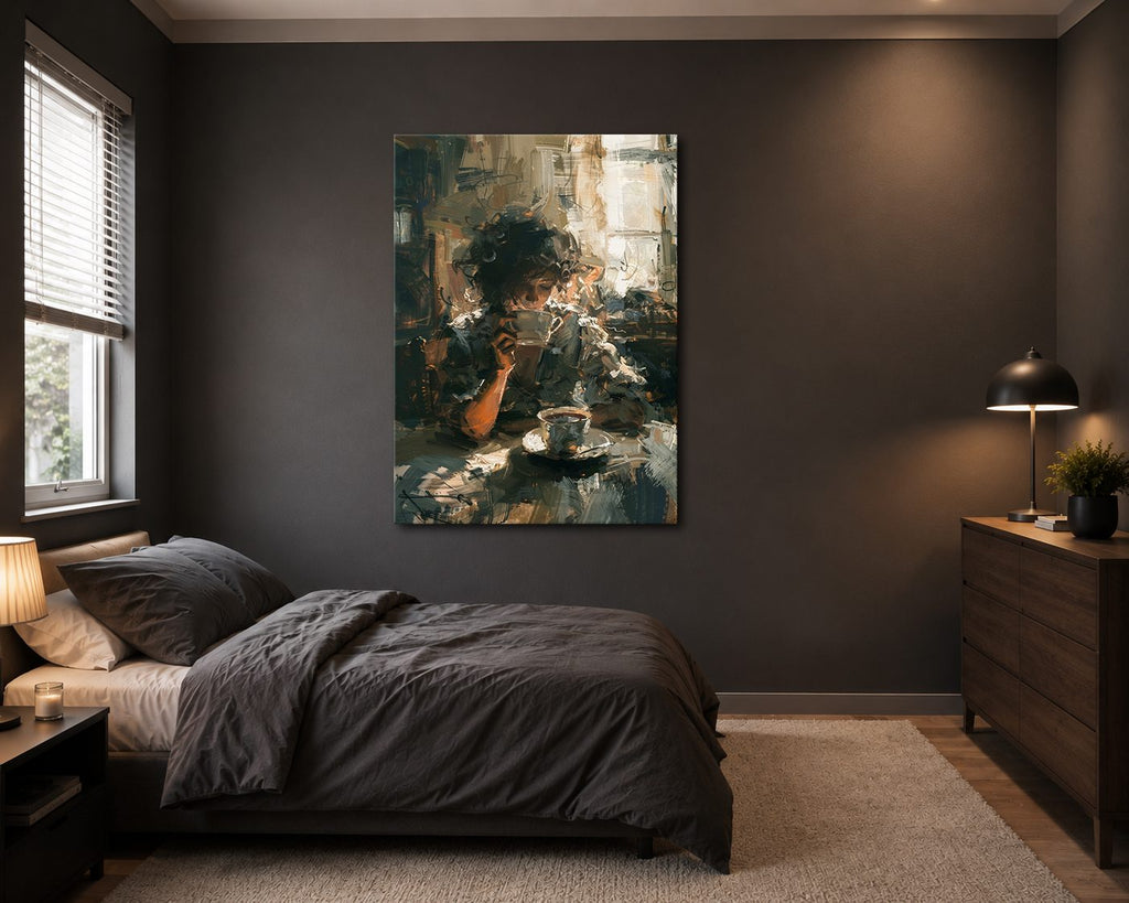 Morning Coffee Impressionist Scene canvas wall art, unframed canvas