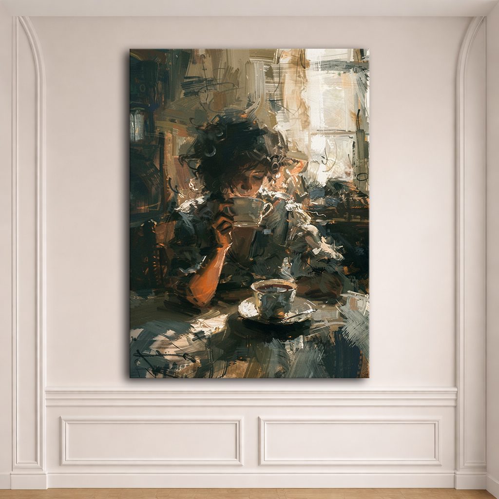 Morning Coffee Impressionist Scene canvas wall art, unframed canvas