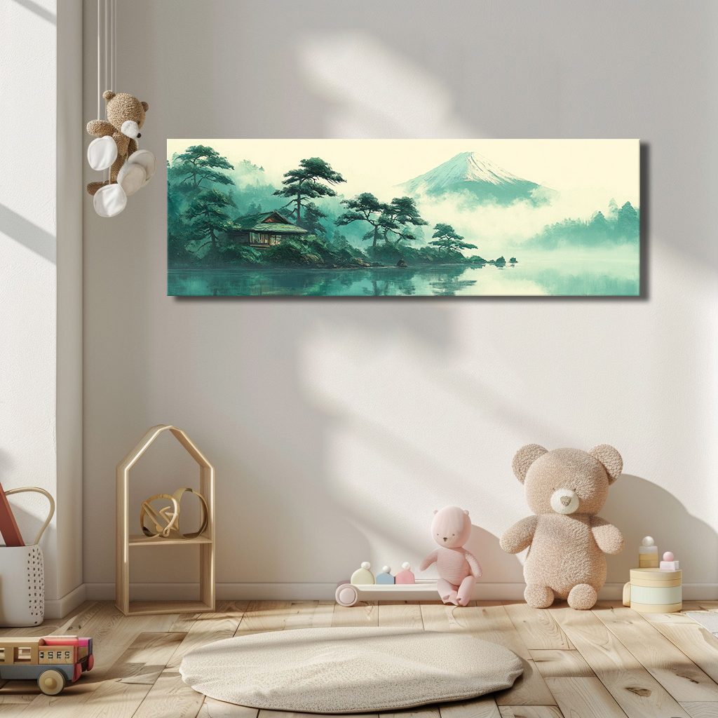 Mount Fuji Teal Japanese Landscape canvas wall art, unframed canvas