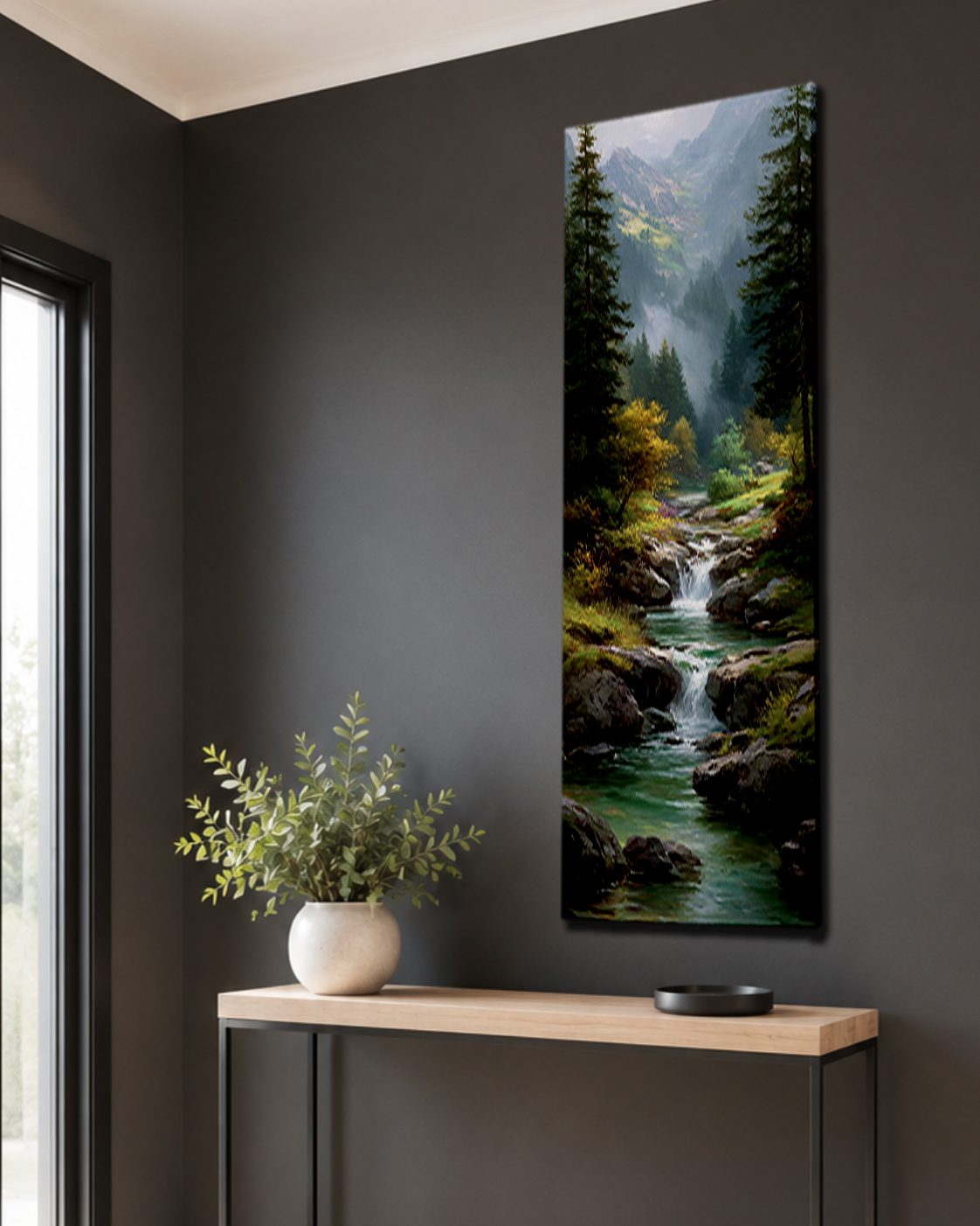 Mountain Waterfall Forest River canvas wall art, unframed canvas