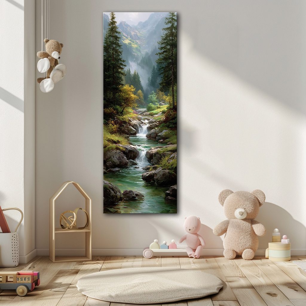 Mountain Waterfall Forest River canvas wall art, unframed canvas