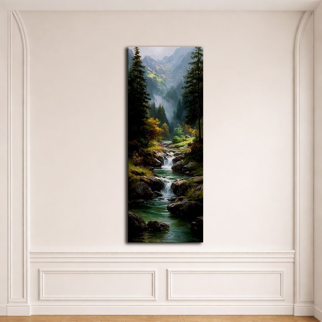 Mountain Waterfall Forest River canvas wall art, unframed canvas