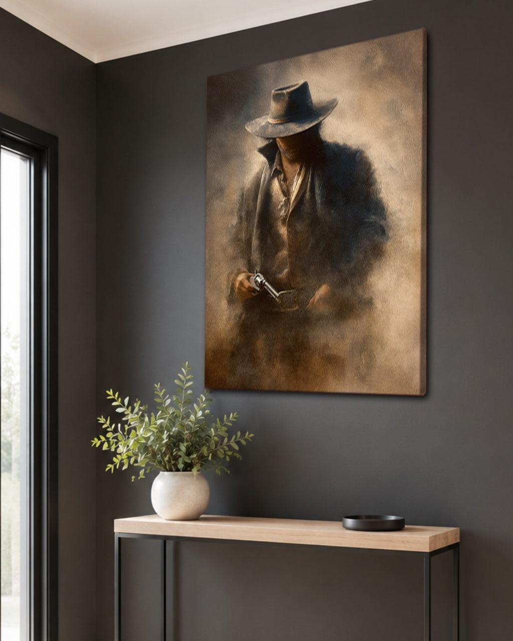 Mysterious Cowboy in Fedora canvas wall art, unframed canvas
