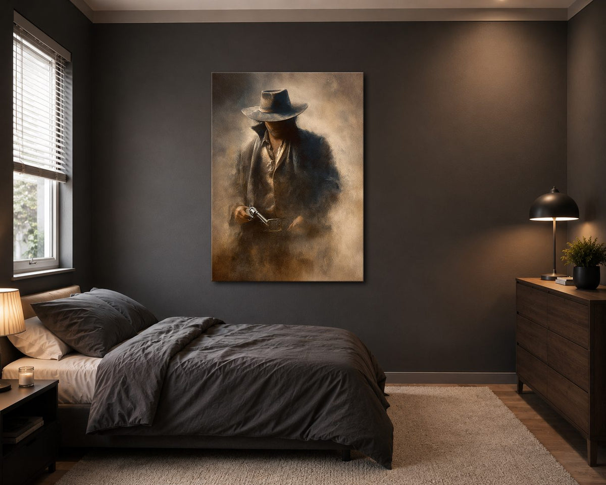 Mysterious Cowboy in Fedora canvas wall art, unframed canvas