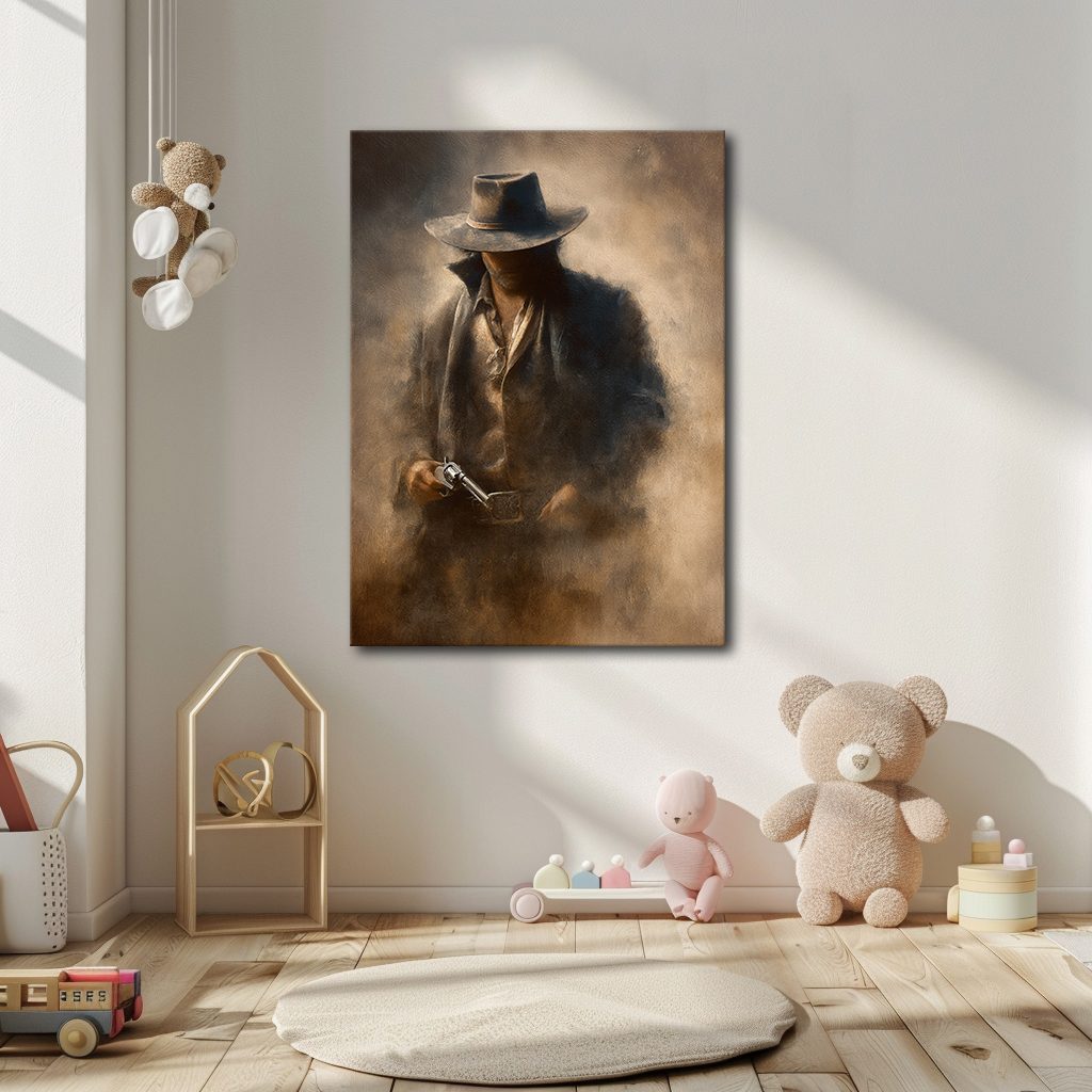 Mysterious Cowboy in Fedora canvas wall art, unframed canvas
