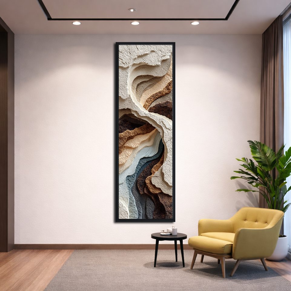 Neutral 3D Textured Layers Abstract canvas wall art, black floating frame