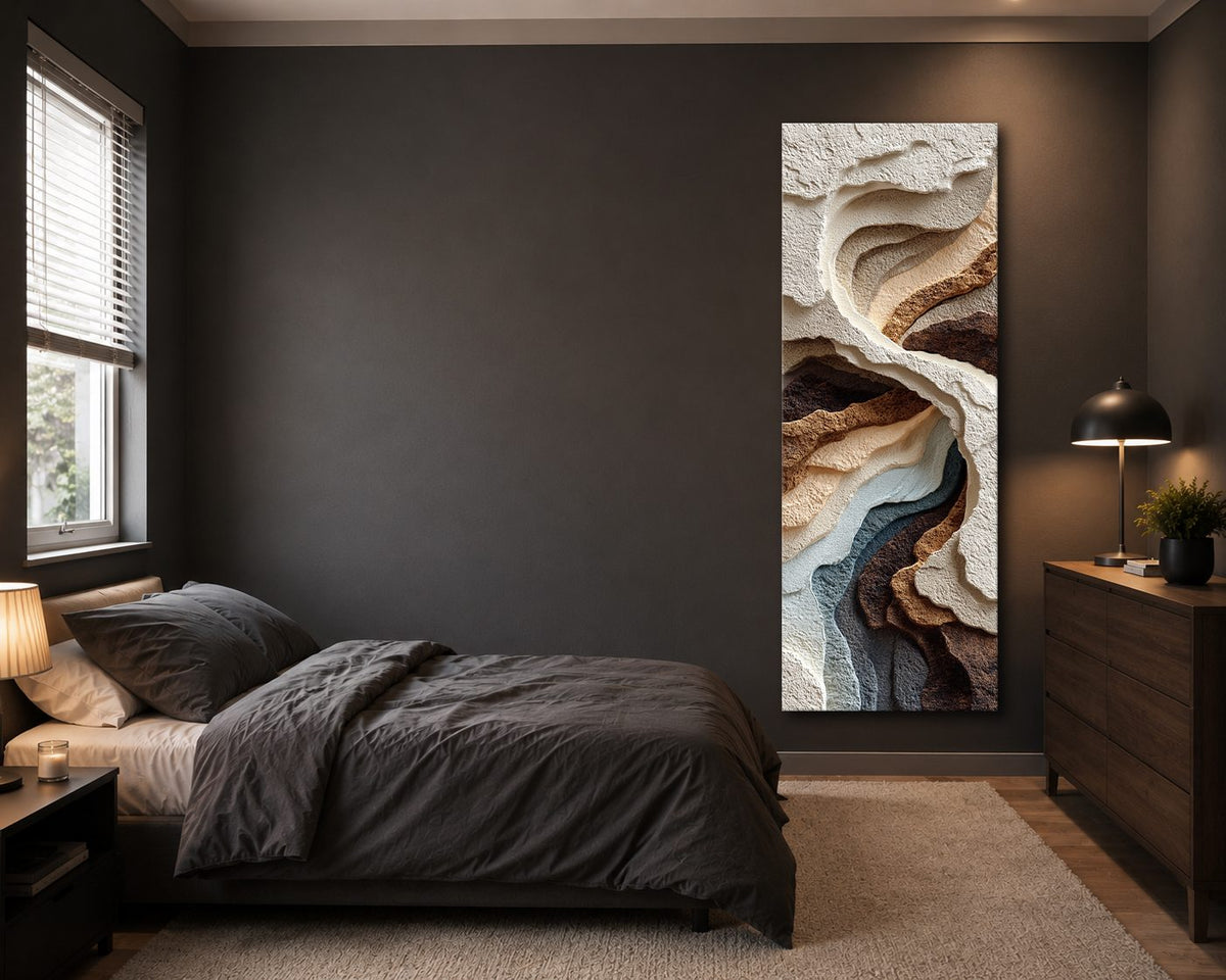 Neutral 3D Textured Layers Abstract canvas wall art, unframed canvas
