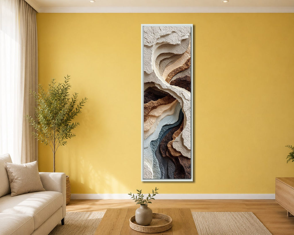 Neutral 3D Textured Layers Abstract canvas wall art, white floating frame